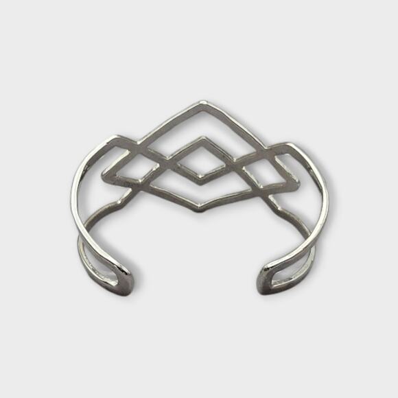 Silver Diamond Pattern Cuff – Southwestern Modernist Style Bracelet - Picture 5 of 10